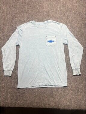 Chevy Camaro 1971 Retro Ad Long Sleeve Pocket T Shirt Mens Small Light Blue GM